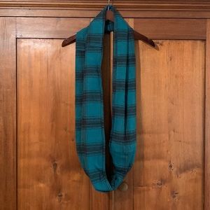 Turquoise and black plaid scarf